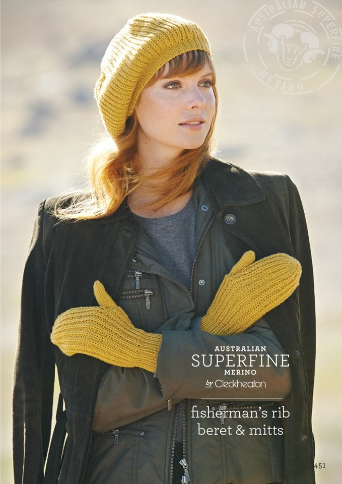 Fisherman's Rib Beret & Mitts - Superfine Merino 451