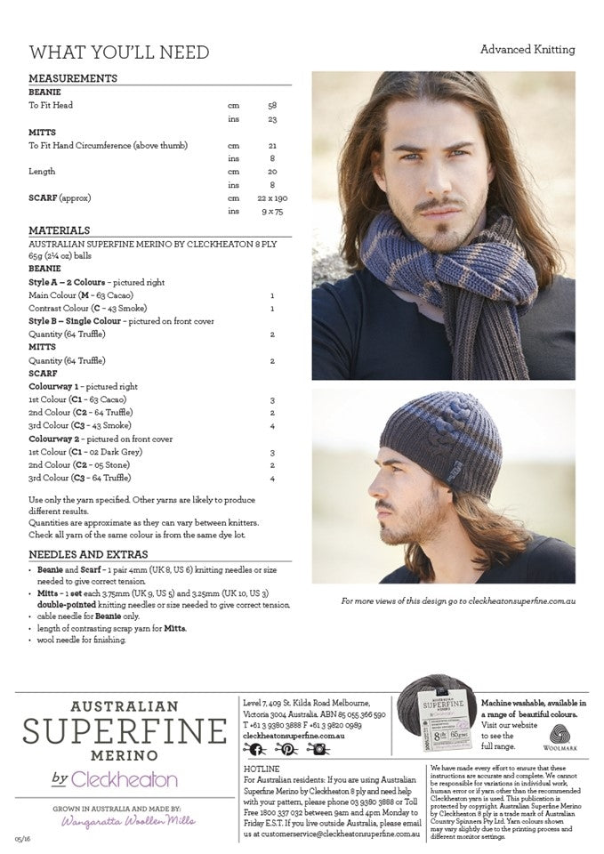 Men's Beanie, Mitts and Scarf - Superfine Merino 453