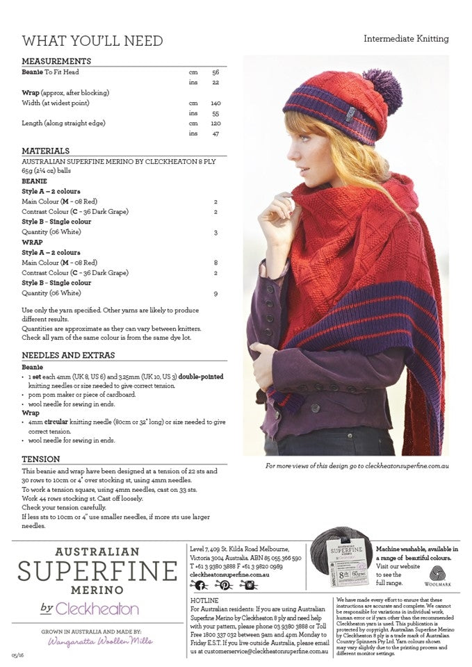 Check Stitch Beanie & Wrap - Superfine Merino 452