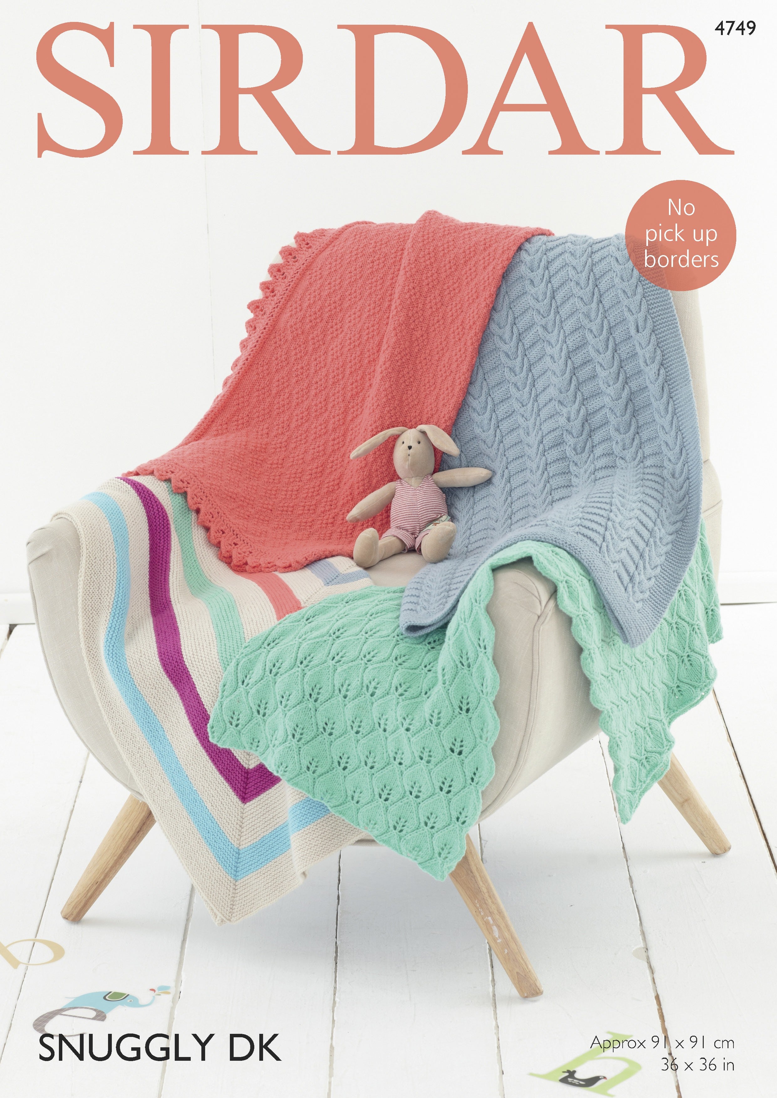 Blankets - Leaf Pattern, Cable Pattern, Diamond Pattern and Striped Pattern - Sirdar 4749