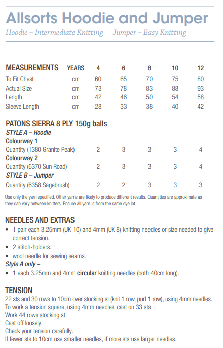 Allsorts Hoodie and Jumper - Patons Pattern