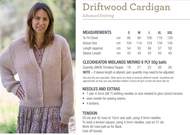 Cleckheaton Driftwood Cardigan PDF Pattern