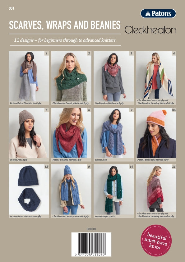 Scarves, Wraps and Beanies - Cleckheaton, Patons 361