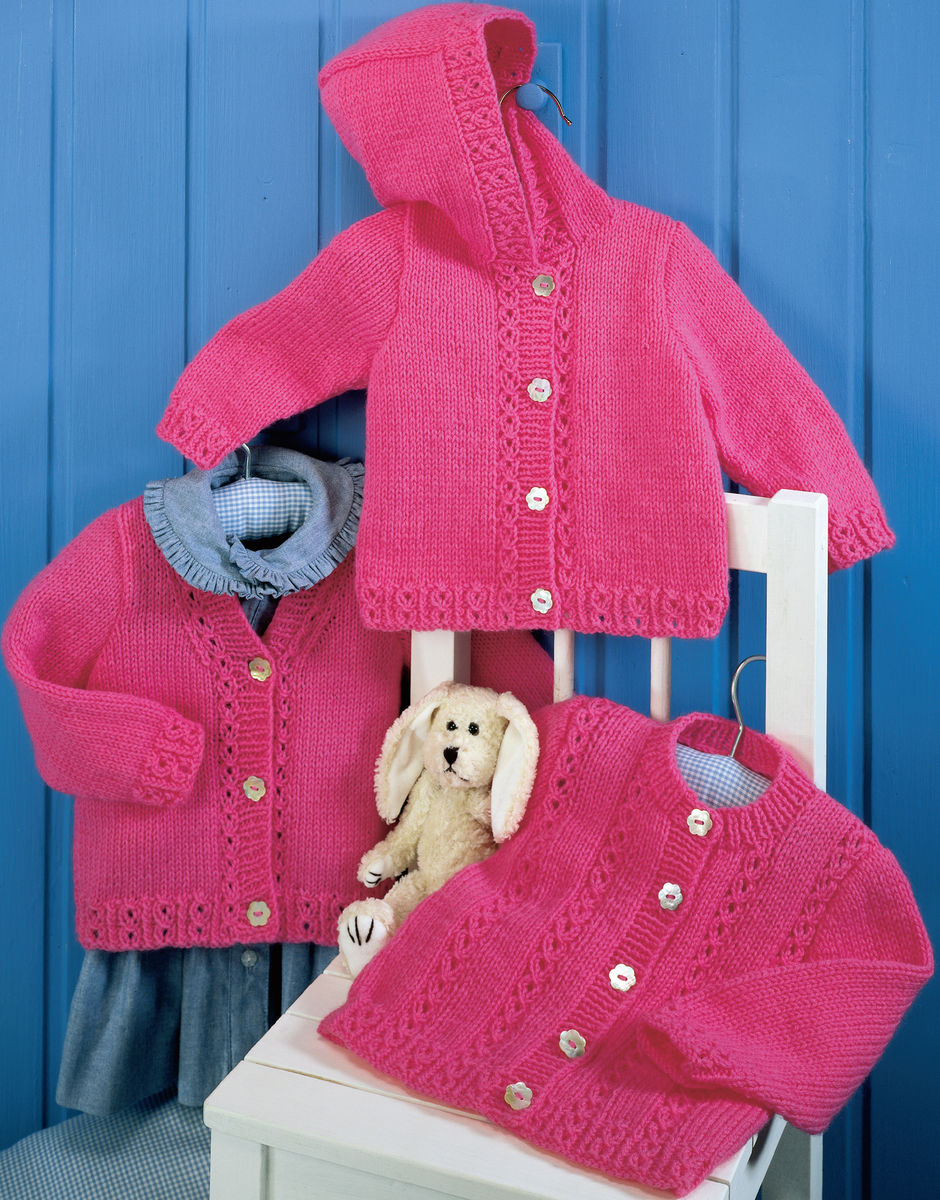 Girl's Eyelet Lace Trim Cardigans - Sirdar 3110