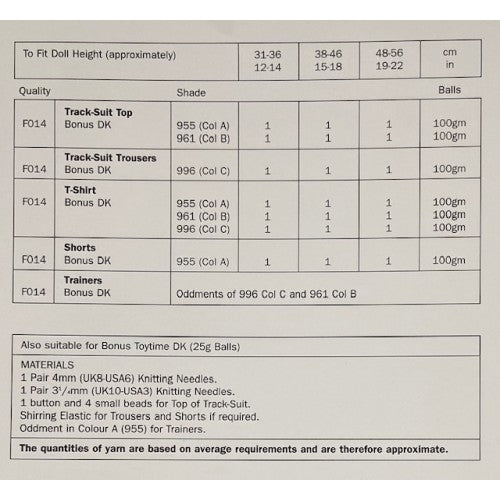 Doll's Tracksuit in DK 8 ply - Sirdar 3122