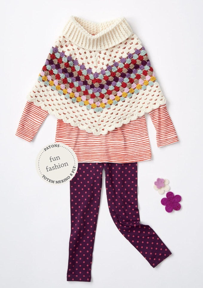 Style 1 - Girls Poncho Vintage Girls Patons Pattern 8023