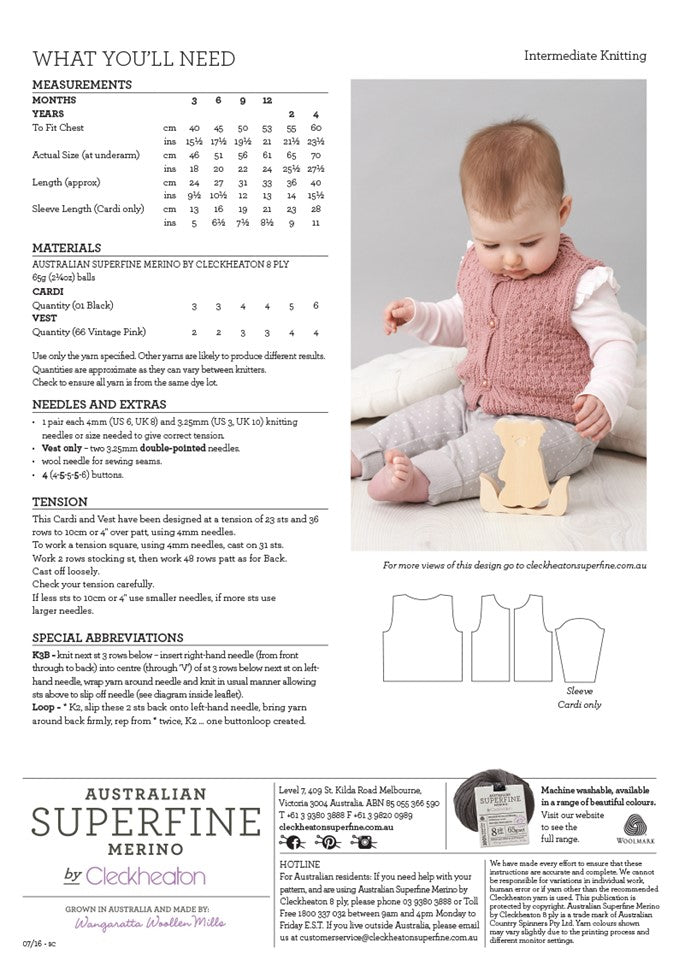 Tiny Bow Cardi & Vest - Superfine Merino 455