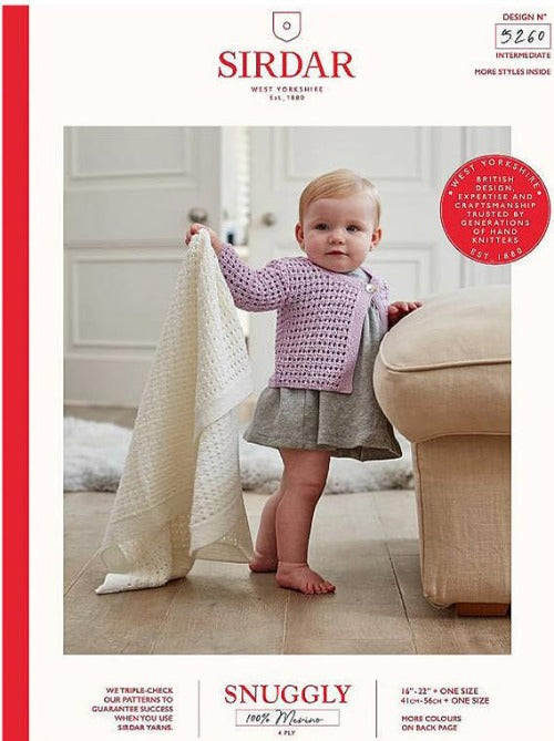 Eyelet Waffle Stitch Cardigan and Blanket in 4 ply Snuggly - Sirdar 5260