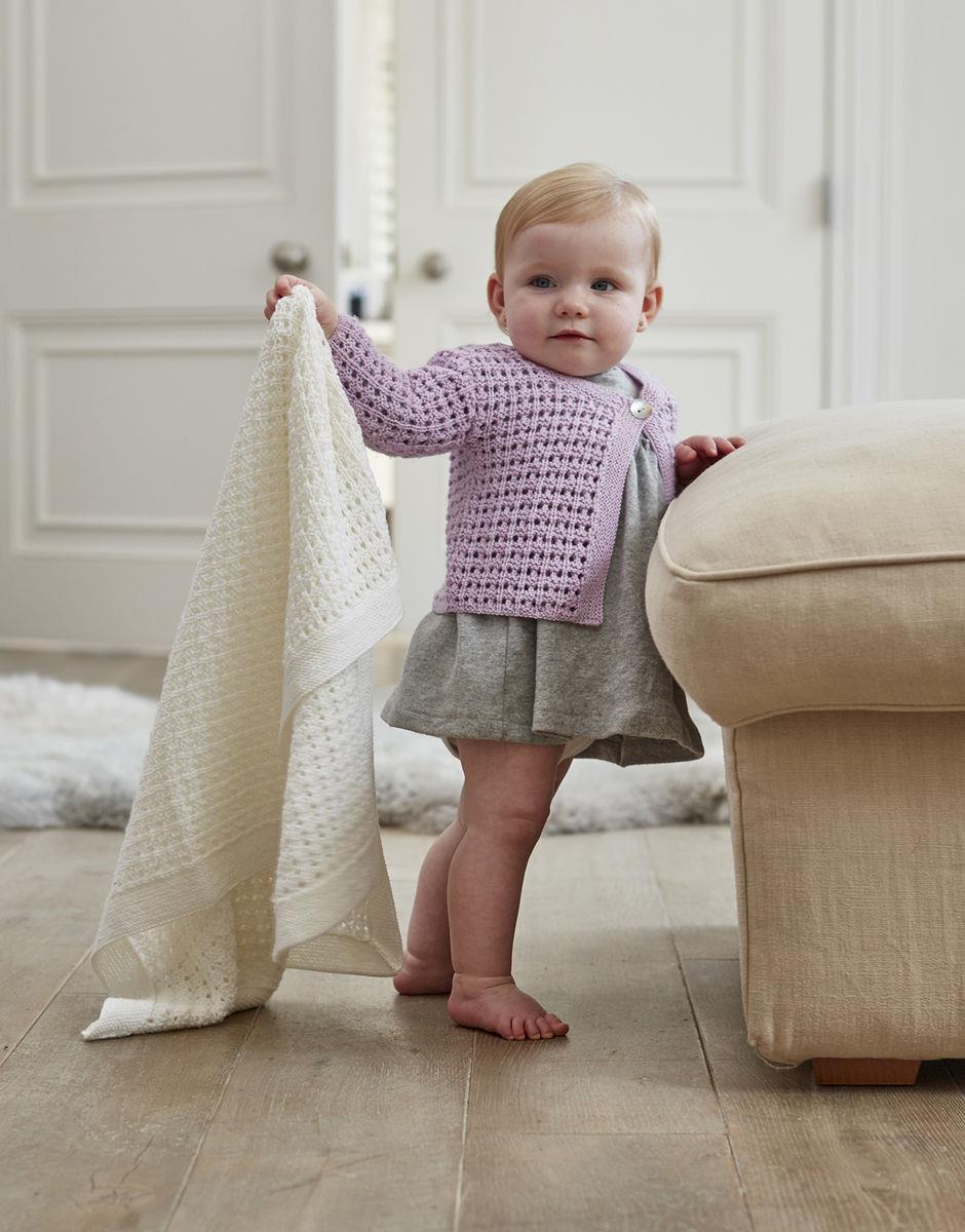 Eyelet Waffle Stitch Cardigan and Blanket in 4 ply Snuggly - Sirdar 5260