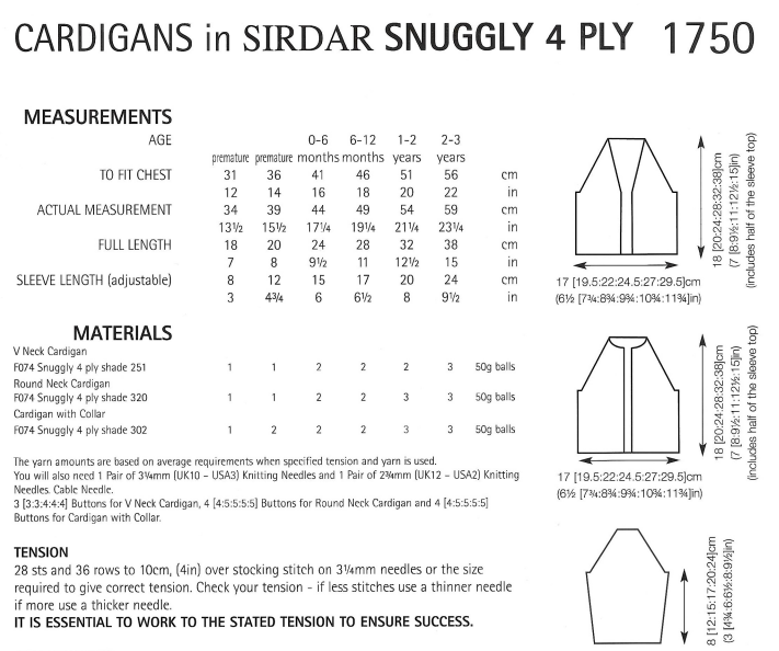 Baby's Cardigans - Sirdar 1750