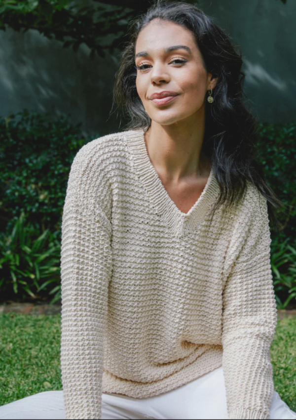 Kirra Textured V Neck Jumper - Fiddlesticks 809