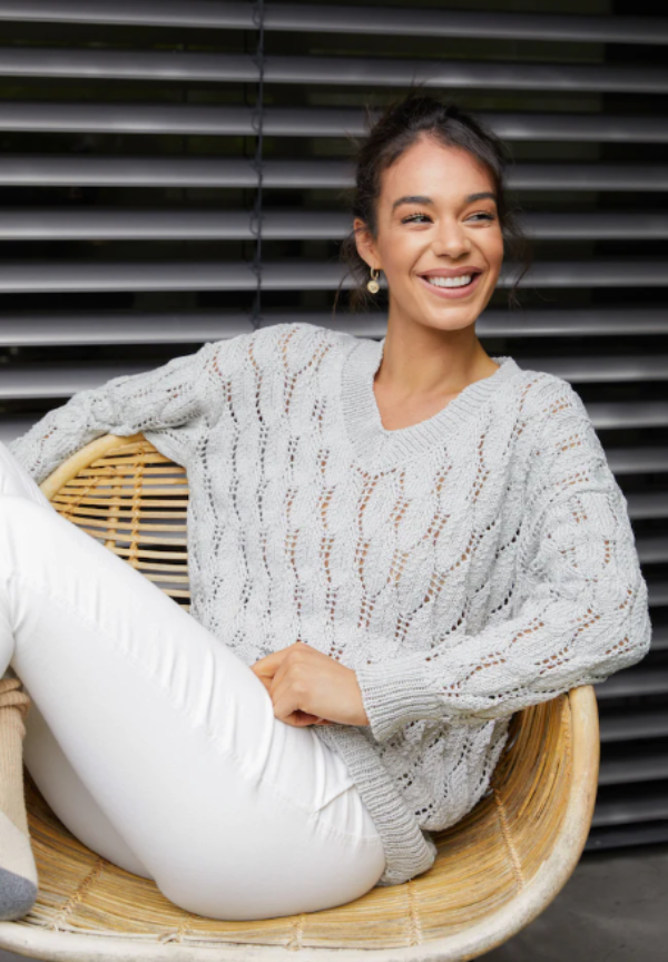 Meelup Lace V Neck Jumper - Fiddlesticks 815