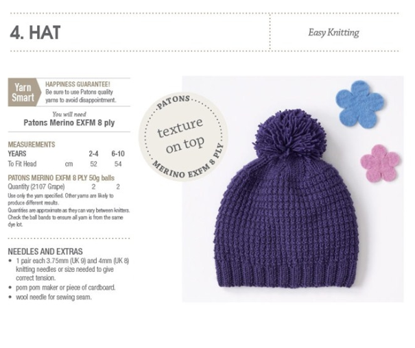 Style 4 Hat Vintage Girls Patons Pattern 8023
