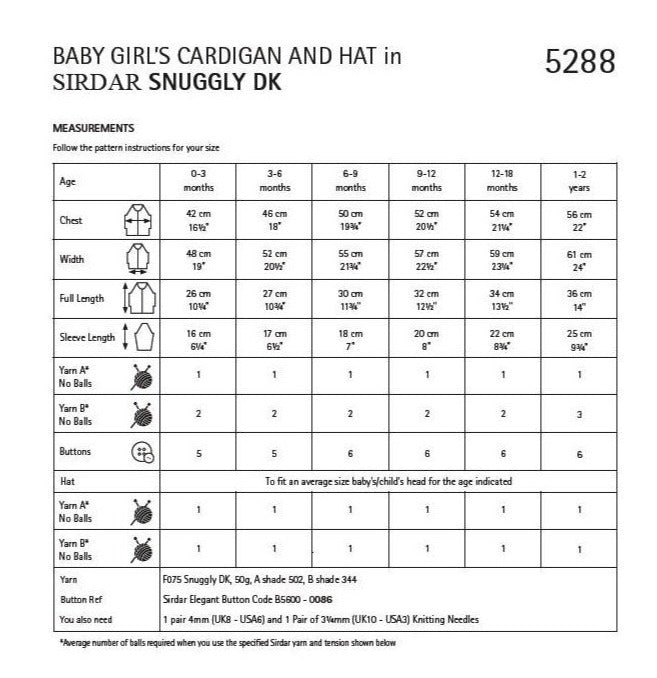 Baby Girl's Cardigan and Hat - Sirdar 5288