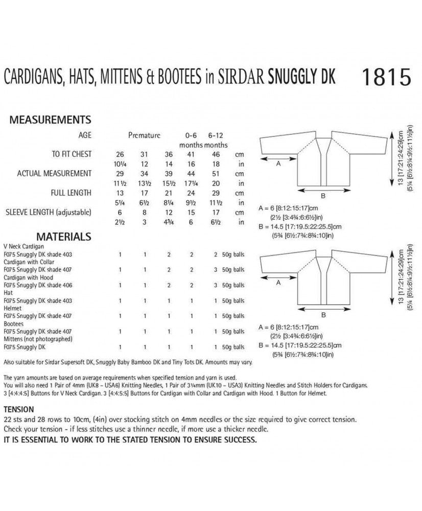Cardigan, Hats, Mittens & Bootees in DK Snuggly - Sirdar 1815