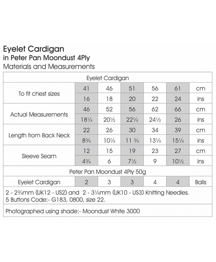 Eyelet Cardigan - Moondust 4 ply Peter Pan P1199