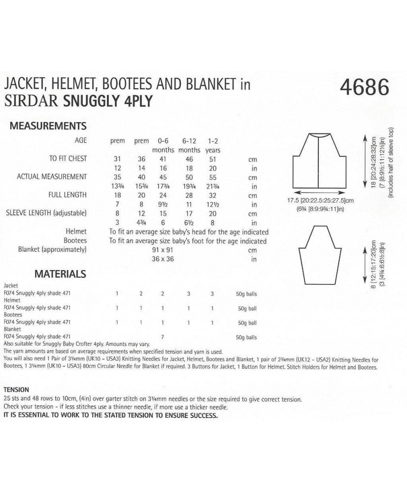 Jacket, Helmet, Bootees and Blanket - Sirdar 4686