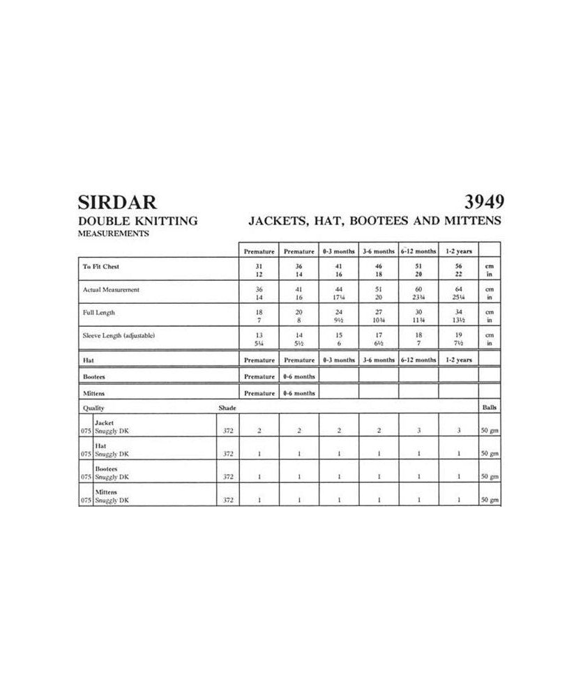 Jackets, Hat, Bootees and Mittens - Sirdar 3949