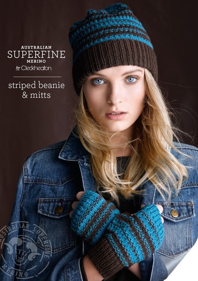 Striped Beanie & Mitts - Superfine Merino 431