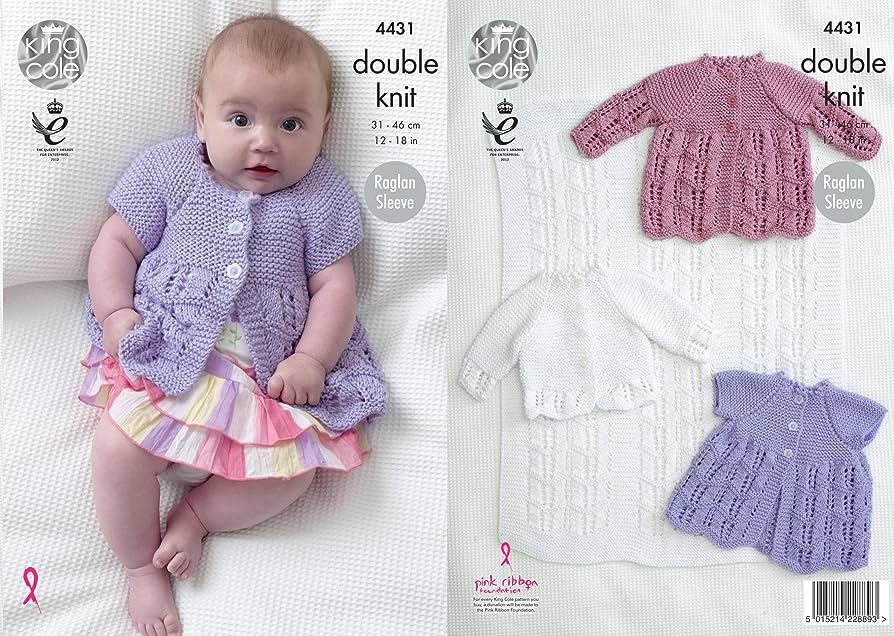 Baby Blanket, Matinee Coat and Cardigan Knitted in DK - King Cole 4431