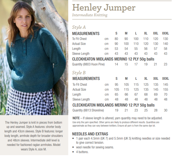 Cleckheaton Henley Jumper PDF Pattern