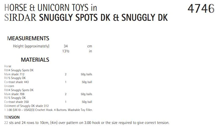 Horse or Unicorn Toy in Snuggly DK - Sirdar 4746
