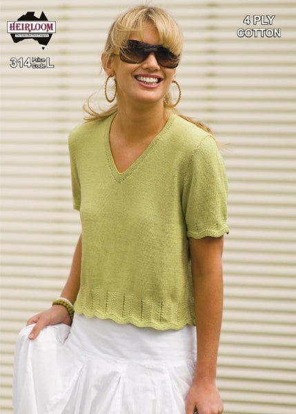 Short Sleeved Top - Heirloom Pattern 314 Knitted in 4 ply