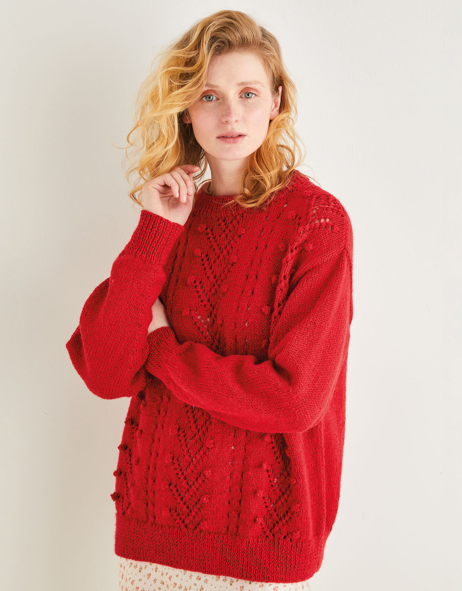 Lace and Bobble Textured Sweater - Sirdar 10197