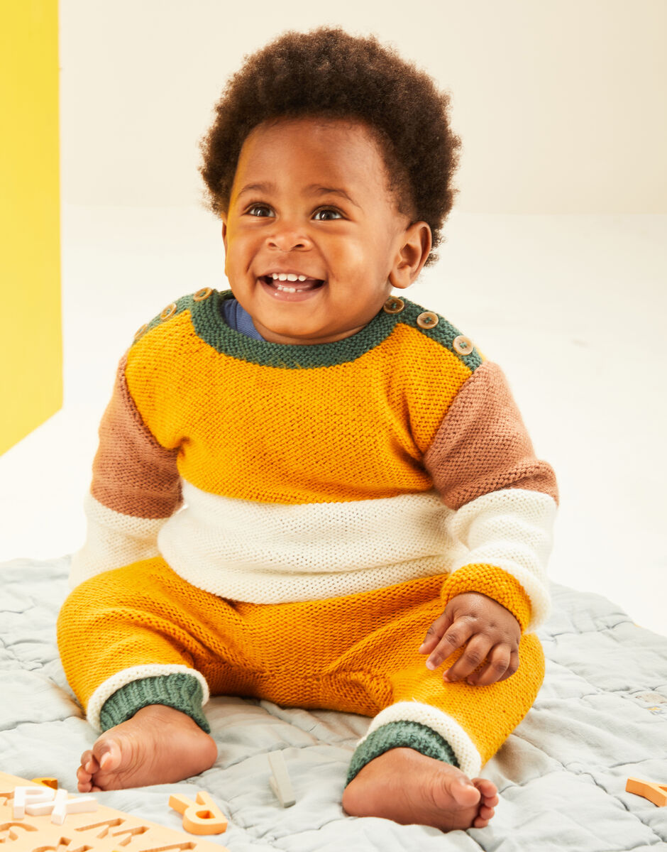 Baby Colour Block Top And Trousers in Snuggly DK - Sirdar 5491