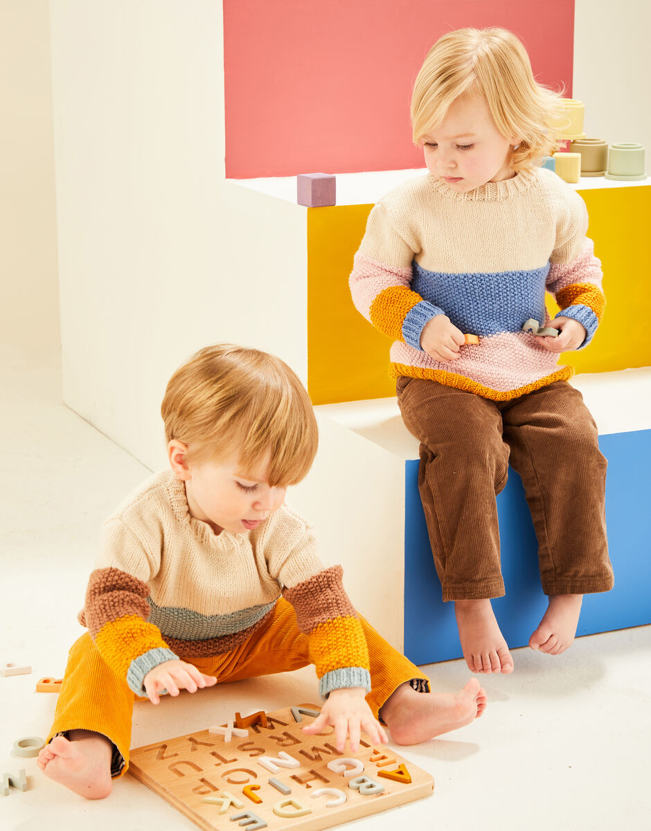 Baby Colour Block Sweater in Snuggly DK - Sirdar 5487