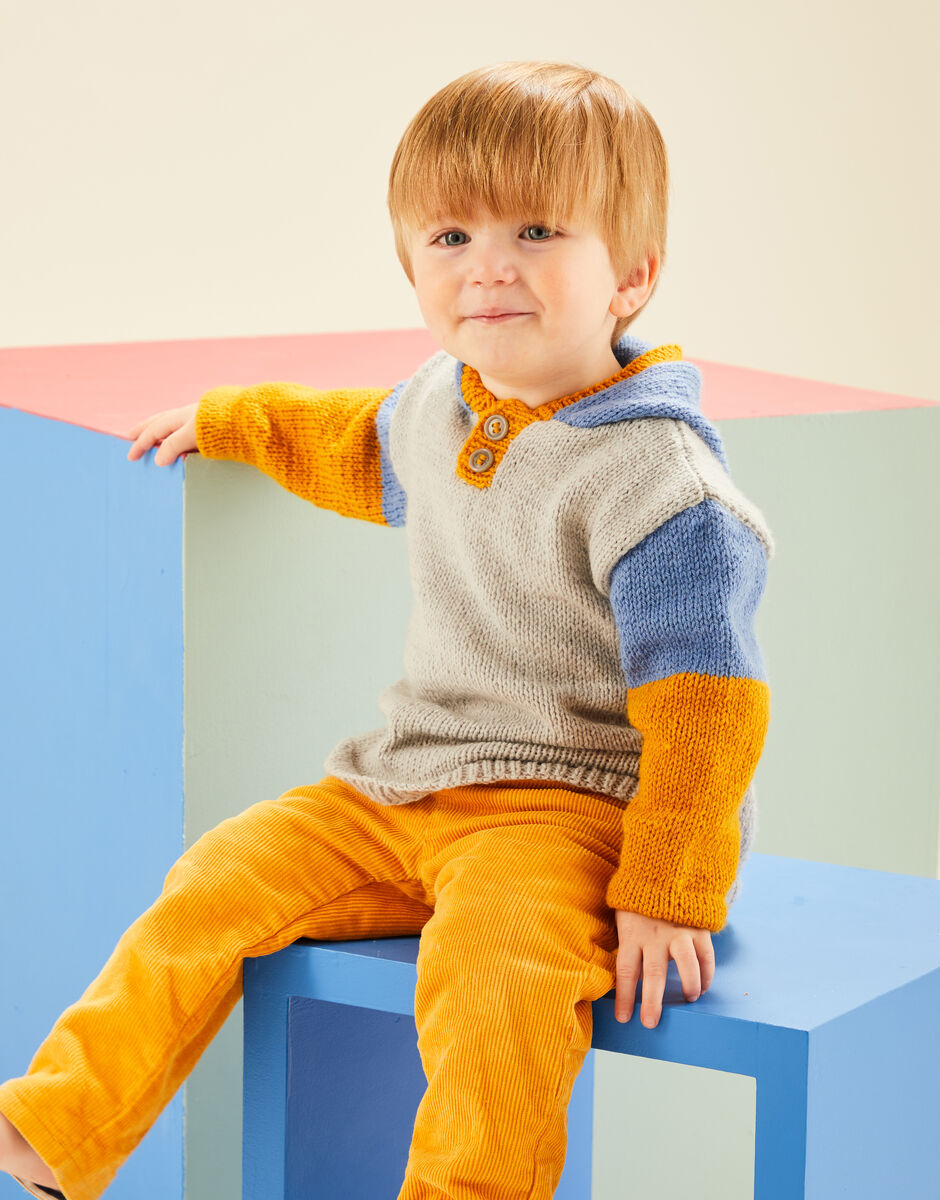 Baby Colour Block Hoodie in Snuggly DK - Sirdar 5489