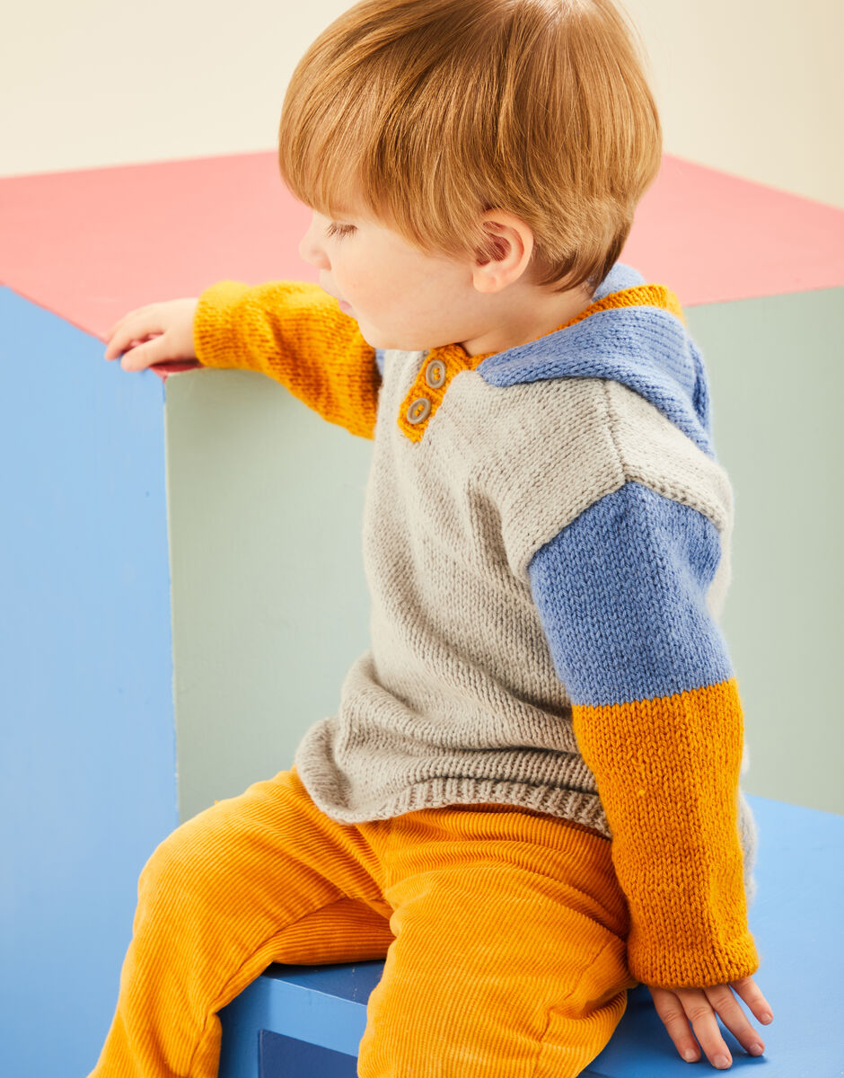 Baby Colour Block Hoodie in Snuggly DK - Sirdar 5489