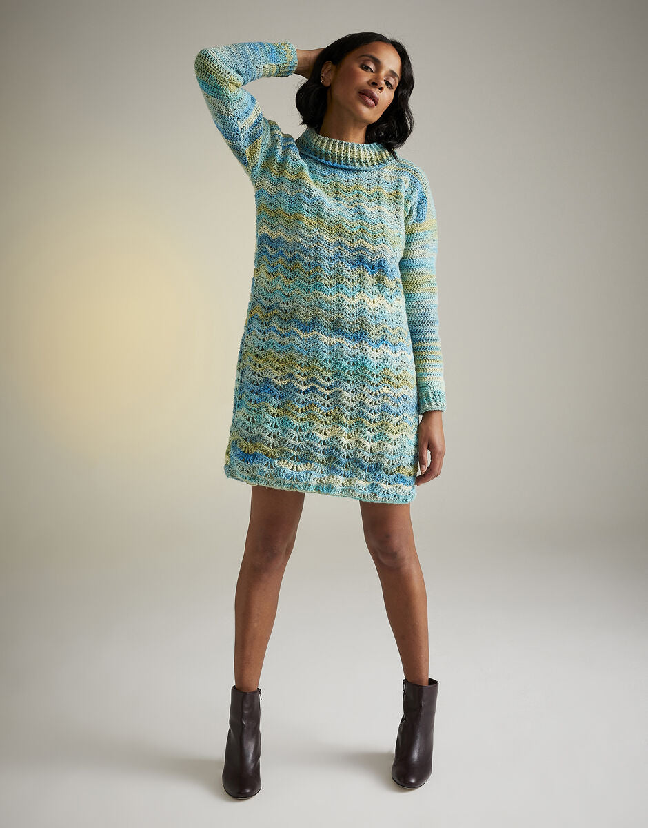 Wildflower Roll Neck Dress in Jewelspun - Sirdar 10726