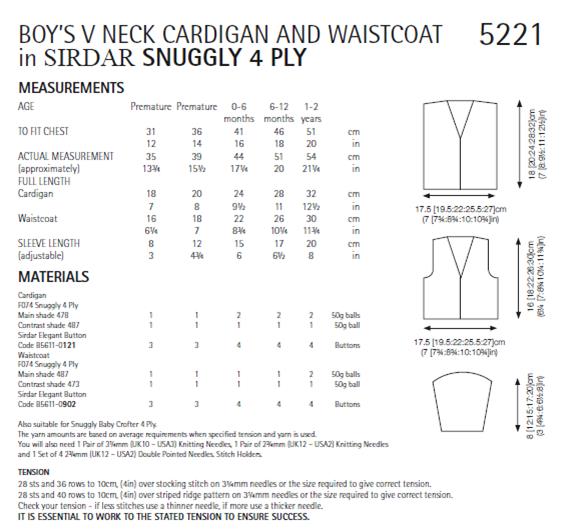 Boy's V Neck Cardigan and Waistcoat - Sirdar 5221