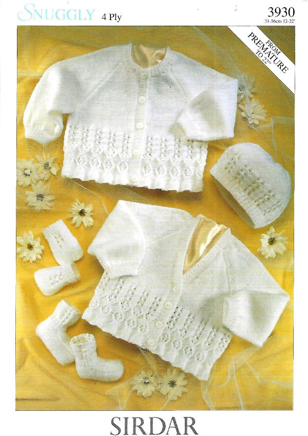 Baby's Cardigan, Hat, Mittens and Bootees Set - Sirdar 3930