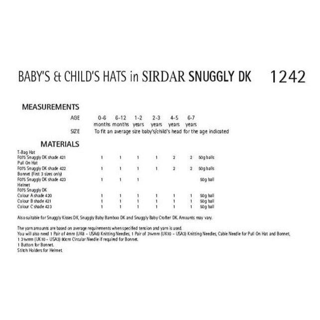 Baby and Child's Hats - Sirdar 1242
