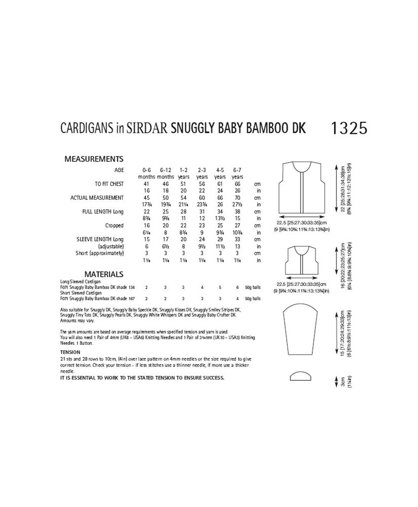 Cardigan, Short and Long Sleeved - Sirdar 1325