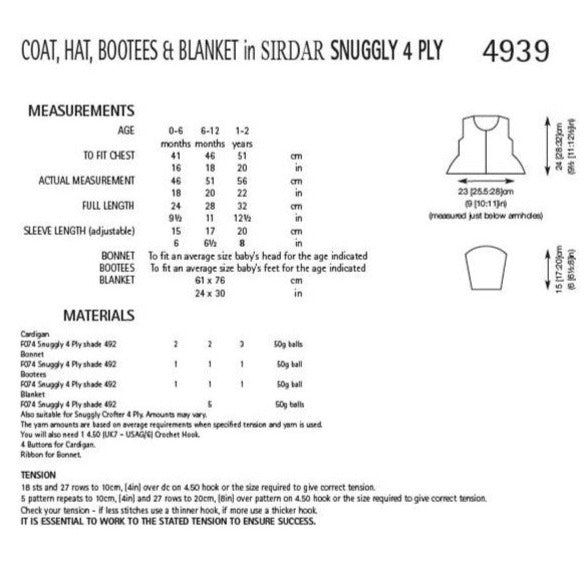 Coat, Hat, Bootees and Blanket - Sirdar 4939