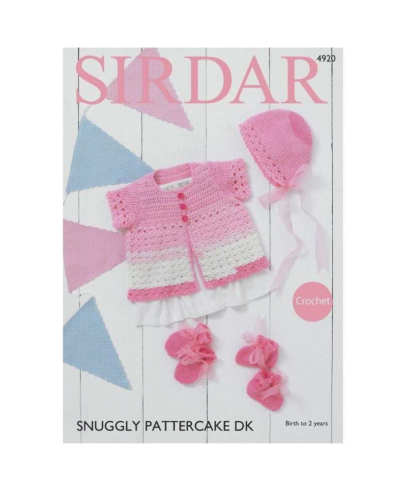 Crochet Cardigan, Bonnet, Bootees and Mittens DK 4920 - Sirdar