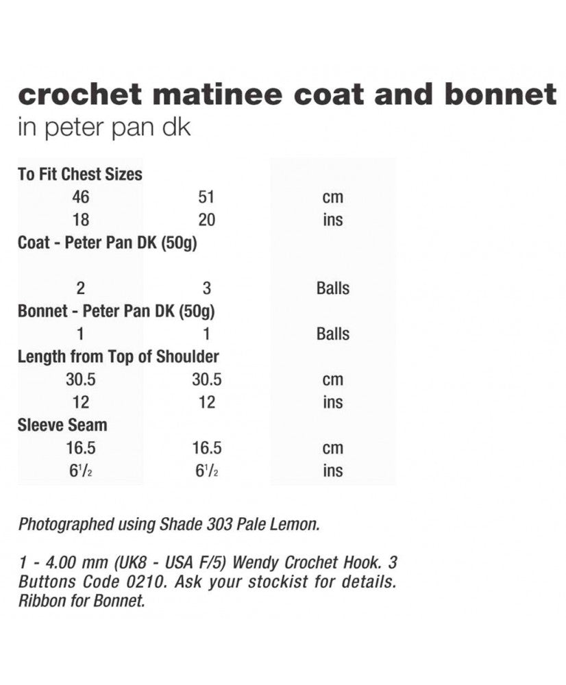 Crochet Matinee Coat and Bonnet - Peter Pan P1023
