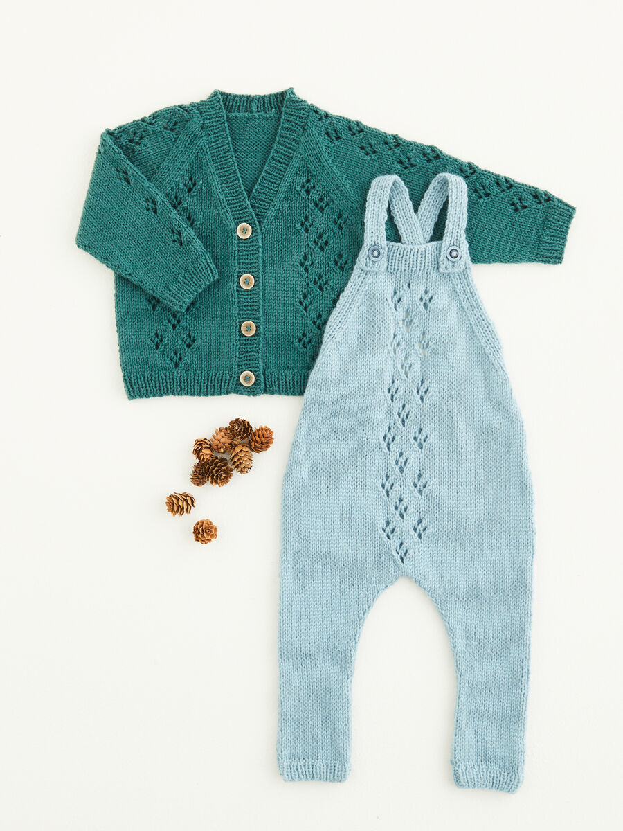 Paw Print Cardigan & Dungarees in Snuggly DK - Sirdar 5433