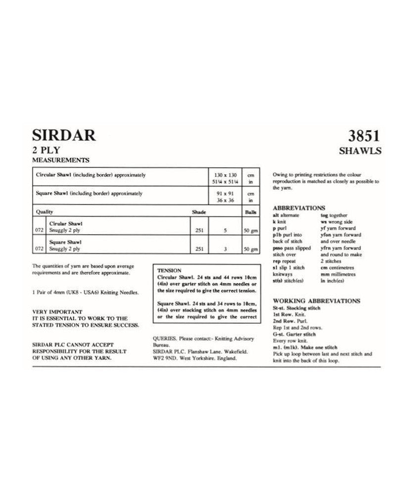 Shawls in Snuggly 2 ply - Sirdar 3851