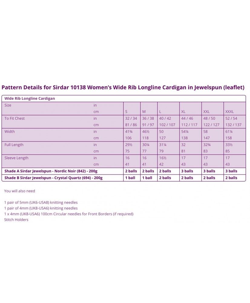 Womens Wide Rib Longline Cardigan in Jewelspun - Sirdar 10138